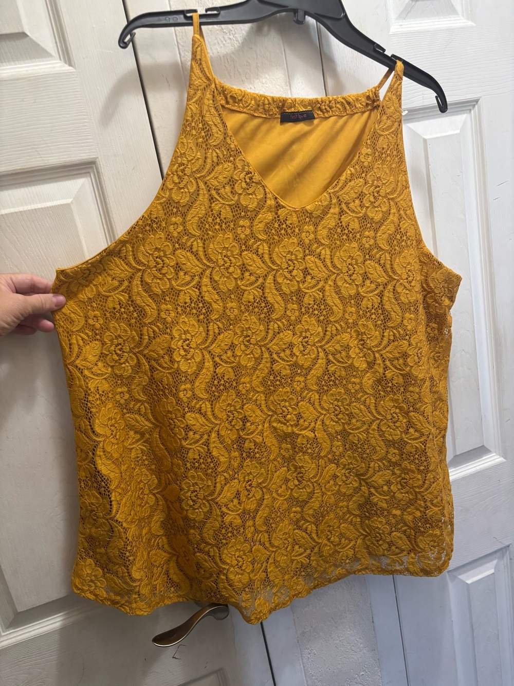 First Love Mustard Yellow Floral Lace V‑Neck Camisole